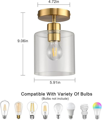 Modern Brass Semi Flush Mount Light Fixture for Entryway & Hallway, Gold Finish