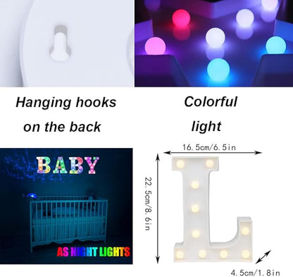 LED Marquee Letter Lights, 18 Colors Changing Light Up Letters with Remote, RGB Alphabet Letters Sign for Girls Boys Gift Birthday Party Night Light Bedroom Wedding Christmas Decor-Colorful L
