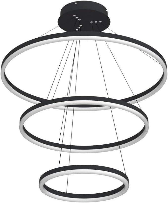 3-Rings D31.5’’ Modern LED Chandelier Black, Dimmable Pendant Lighting with Remote Control Circular Flush Mount High Ceiling Light for Living Dining Room Bedroom Foyer, 3000K-6500K