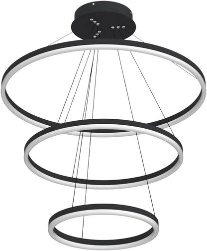 3-Rings D31.5’’ Modern LED Chandelier Black, Dimmable Pendant Lighting with Remote Control Circular Flush Mount High Ceiling Light for Living Dining Room Bedroom Foyer, 3000K-6500K