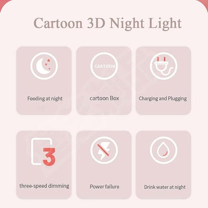 3 Color Change Cartoon Night Light, 3D Kawaii LED Desk Lamp, Acrylic Sleep Night Lamp As Best Gifts for Women Teens Boys Girls