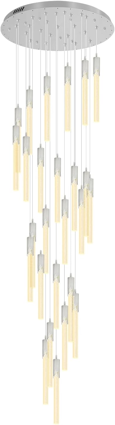 Flashing God High Ceiling Chandeliers Long Spiral Chandeliers for Entryway H144inch Modern Crystal Chandelier for Staircase Foyer Living Room Sloped Ceilings Light Fixture