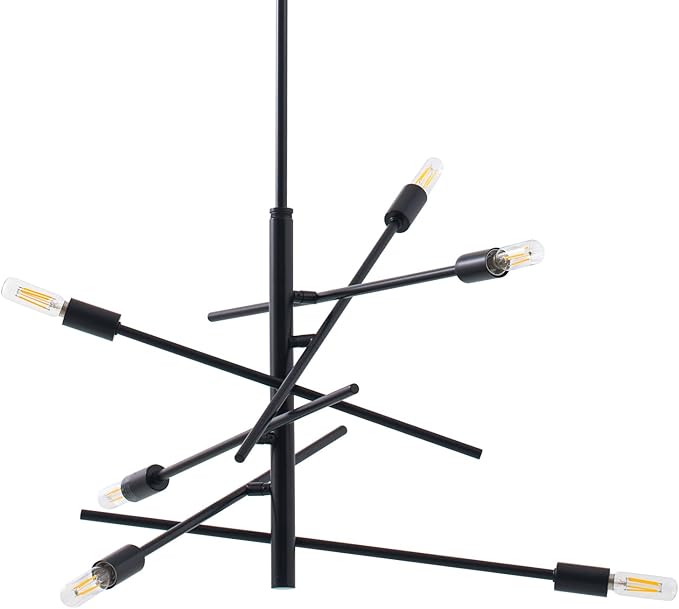VILUXY Black Modern Chandelier Sputnik Lighting Fixture 6-LightMid-Century Ceiling Pendant Light for Dining Room Bedroom Kitchen Foyer