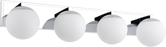 Chrome Bathroom Vanity Light Fixtures, 4-Light Globe Bathroom Vanity Light Fixtures Over Mirror, Modern Wall Lights for Living Room, Long Backplate, Standard E26 Base, Chrome