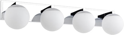 Chrome Bathroom Vanity Light Fixtures, 4-Light Globe Bathroom Vanity Light Fixtures Over Mirror, Modern Wall Lights for Living Room, Long Backplate, Standard E26 Base, Chrome
