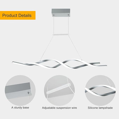 Jaycomey Gray Modern LED Pendant Light, Dimmable Wave Chandelier with Remote Control, Acrylic Hanging Lighting Fixture for Dining Room Kitchen Island, 3000-6000K 28W