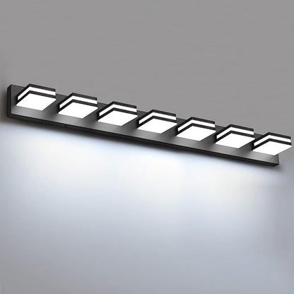 IZORRO LED Modern Bathroom Lights Fixtures(7-Light,Dimmable,360°Rotate),Matte Black Acrylic Wall Lighting,Vanity Lights for Bathroom Over Mirror - 6000k 40In （No Assembly Required）