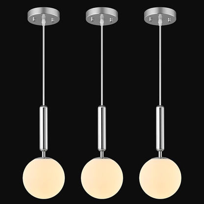 Modern Hanging Light Fixture Pendant Lighting for Kitchen Island Mid Century Chrome Pendant Lights with Globe Milky White Glass Pendant Light for Bedroom Bathroom Entryway (3 Pack)