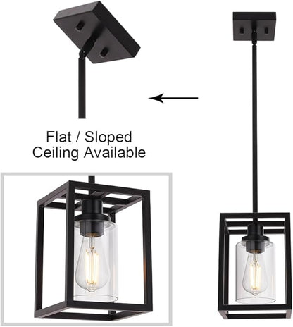 MELUCEE 3-Light Hanging Kitchen Lights Over Island with Clear Glass Shade, 3 Pack Black Small Chandelier Farmhouse Pendant Light for Kitchen Island Dining Room Hallway