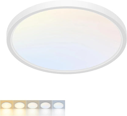 LED Flush Mount Ceiling Light,9Inch 18W,3000K/3500K/4000K/5000K/6500K 5 Color Temperatures Ceiling Light Fixture for Kitchen Porch Hallway Bedroom Bathroom and Closet,White