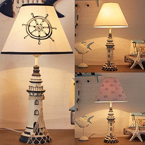 LITFAD Modern Bedside Table Lamp 1 Light Lighthouse LED Reading Light Nautical Style Resin Desk Lamp in Blue for Bedroom Kids Room Office - Rudder