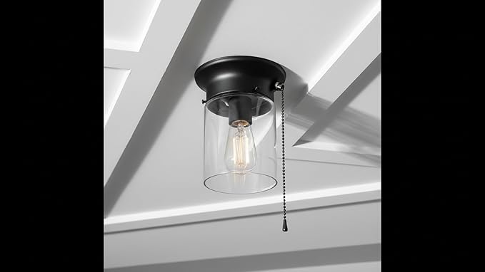 Aspen Creative 22101-01-1, Flush Mount Ceiling Fixture Shade Holder Kit with On/Off Pull Chain Switch in Matte Black Finish 3-5/8" Fitter, 4-7/8" Diameter x 1-7/8" Height