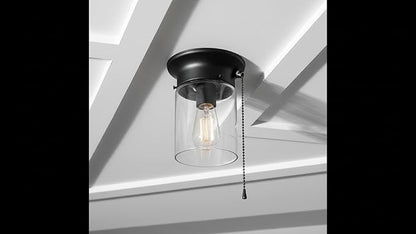 Aspen Creative 22101-01-1, Flush Mount Ceiling Fixture Shade Holder Kit with On/Off Pull Chain Switch in Matte Black Finish 3-5/8" Fitter, 4-7/8" Diameter x 1-7/8" Height
