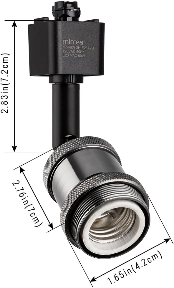 mirrea H Type Track Lighting Head to E26 Medium Screw Base Adapter Light Direction Adjustable Pack of 6 (Black)