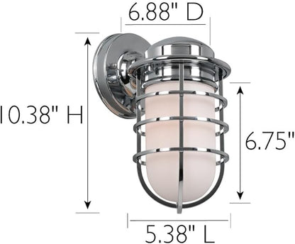 Design House 588947-PC Seaton Classic Industrial 1-Light Indoor Dimmable Wall Light with Removeable Metal Wire Cage and White Opal Frosted Glass for Kitchen Hallway Bedroom Bathroom, Polished Chrome