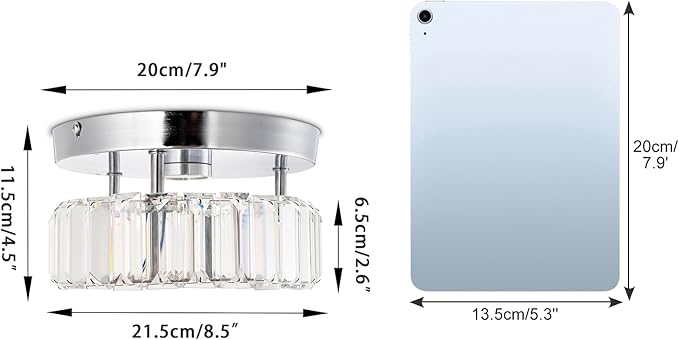 CLAIRDAI Flush Mount Ceiling Light Fixture LED Mini Chandeliers with Crystals Hallway Light Mini Modern Crystal Chandeliers Bedroom Chandelier for Bathroom Kitchen Office(Dimmable)