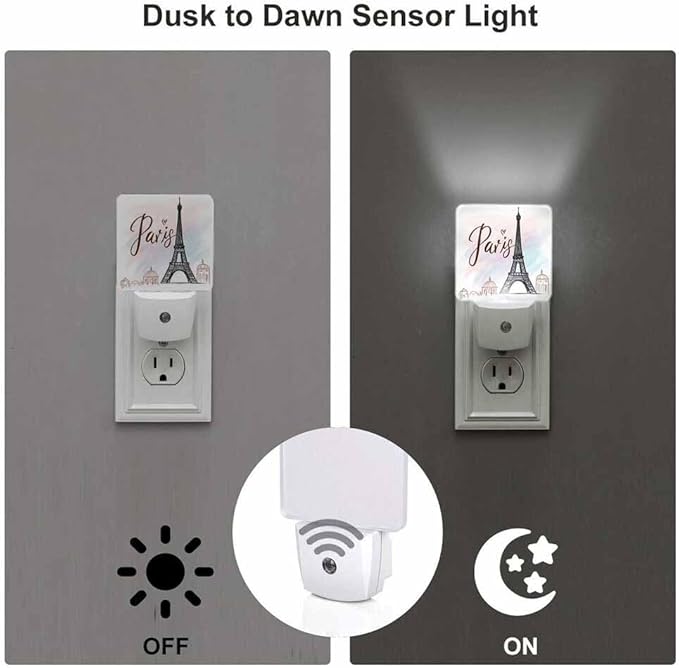 Eiffel Tower Night Lights Plug into Wall Pink Paris Night Light with Dusk to Dawn Sensor for Home Bedroom Bathroom Living Room 0.5W Sleep-Friendly