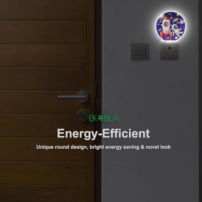 EKOBLA Astronaut Plug-in Night Light, Space Rocket & Planet Cartoon LED Nightlight with Auto Sensor for Boys Bedroom
