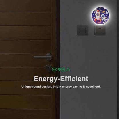 EKOBLA Astronaut Plug-in Night Light, Space Rocket & Planet Cartoon LED Nightlight with Auto Sensor for Boys Bedroom