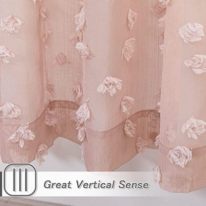 MYSKY HOME Pink Sheer Short Curtains for Small Windows Kitchen 45 inch Long with Pom Pom Bedroom Nursery Kids Girls Room Curtains Cafe Light Filtering Boho Drapes, Rod Pocket,52" Wide, 2 Panels