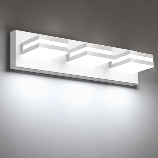 IZORRO LED Modern Bathroom Lights Fixtures(3-Light,Dimmable,360°Rotate),Matte White Acrylic Wall Lighting,Vanity Lights for Bathroom Over Mirror - 6000k 16In （No Assembly Required）