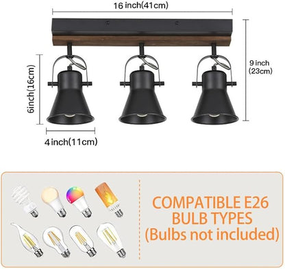KEESFU 3-Light Track Lighting Kit,Black Semi Flush Mount Ceiling Light with 3 Rotatable Light Heads,Modern Farmhouse Lighting for Livingroom,Bedroom,Hallway,Art Wall,Bathroom,Kitchen.(3-Light)