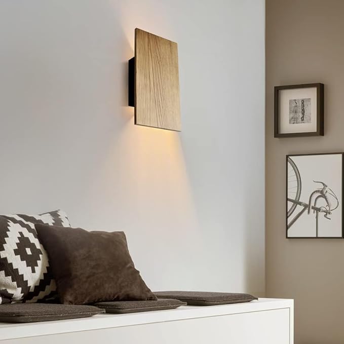 Wall Lights for Living Room with Switch,Nature Wood Wall Lamp in Modern Design,Vintage Led Wall Sconce Up and Down Indoor for Bedroom,Hallway,Hotel,Retro Night Lamp Warm White,8w,1pack