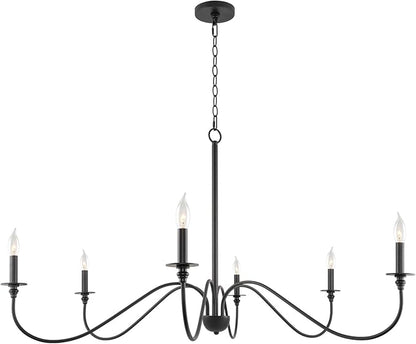 Kira Home Archer 47" 6-Light Large Farmhouse Black Chandelier, Modern Black Ceiling Fixture with Elegant Curved Swoop Arms, Black Finish