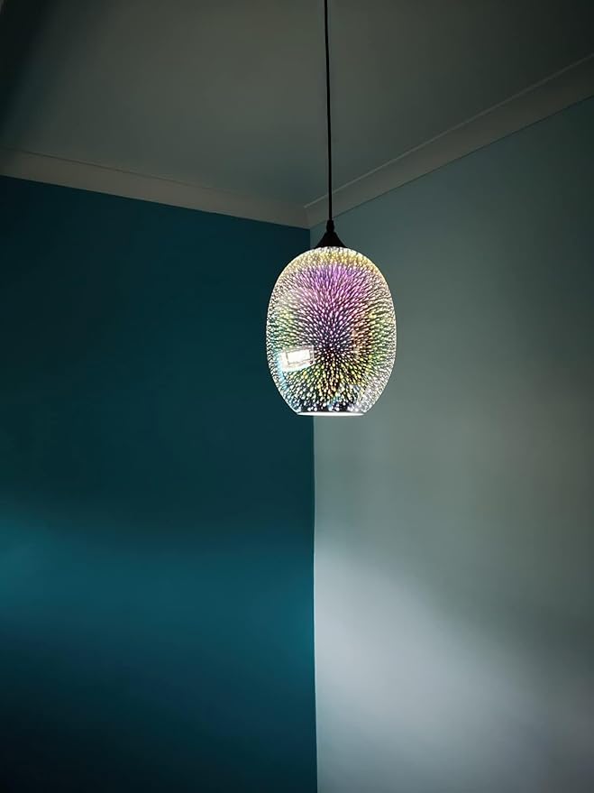 Modern 3D Fireworks Pendant Light Colorful Pendant Lights Colorful Glass Fireworks Art Pendant Light Unique Fixture for Kitchen Island Restaurant Living Room Bedroom (Dia8.6 x H12.6, Bulb Incl.)