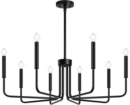 Lynnoland Black 8-Light Chandelier, Farmhouse Chandelier for Dining Room Lighting Fixtures Hanging, Vintage Candle Pendant Light Fixtures Chandelier for Bedroom, Foyer and Living Room