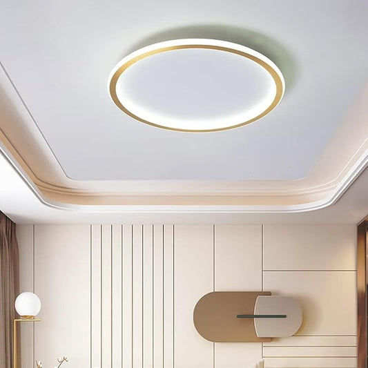 Dimmable LED Ceiling Light Fixture Flush Mount,12" Modern Round Recessed Ceiling Lamp with APP Adjustment,Gold Ceiling Lamp 3000K-6000K 33W Close to The Ceiling Lighting for Bedroom Living Room