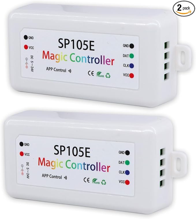 2-Pack SP105E LED Controller, Ws2812b Led Bluetooth Controller for Ws2811 SK6812 APA102 Smart IC Lights, DC5-24V Addressable LED Pixel Controller with 100+ Effects
