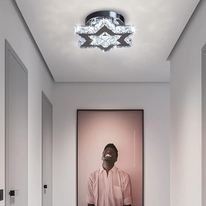Chandelier LED Crystal Chandelier Modern Flush Mount Ceiling Light Fixtures LED Star Mini Chandeliers Light Fixture Ceiling Lamp for Kitchen Hallway Foyer Bedroom Dinning Room (Cool White)