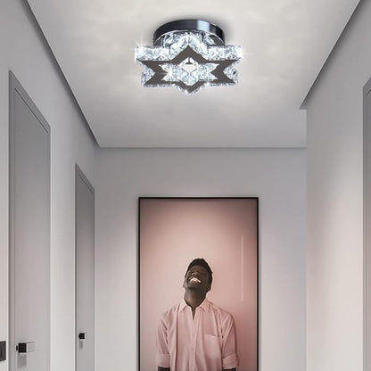 Chandelier LED Crystal Chandelier Modern Flush Mount Ceiling Light Fixtures LED Star Mini Chandeliers Light Fixture Ceiling Lamp for Kitchen Hallway Foyer Bedroom Dinning Room (Cool White)