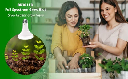 Bioluz LED Grow Light Bulbs, Full Spectrum 3000K BR30 Floodlight Bulbs for Indoor Plants, 9W, Low Heat & Energy Efficient, 2-Pack