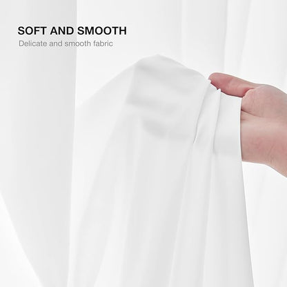 Anmao Non-See-Through Bright White Privacy Semi Sheer Curtains for Living Room 84 Inch Length 2 Panels Set, Light Filtering That Let Light In Rod Pocket Window Drapes for Bedroom, 52W x 84L,Pure White