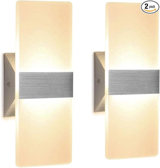 ChangM Modern Wall Sconce 12W, Set of 2 LED Wall Lamp Warm White, Acrylic Material Hardwired Wall Mounted Wall Lights