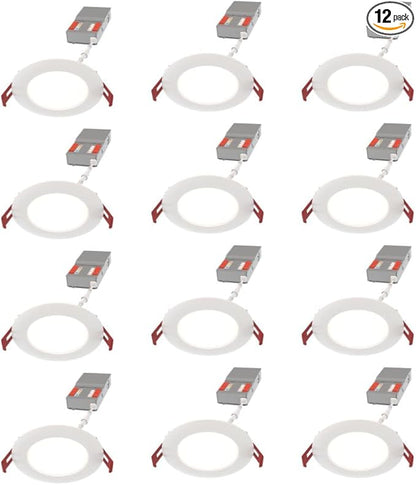 Juno LED Recessed Lights 4 Inch Round Baffle Wafer Downlight, 5-in-1 Switchable White Color Temperature, Adjustable Brightness, 120 Volts, 4-Inch Flat Trim, Matte White (12-Pack)
