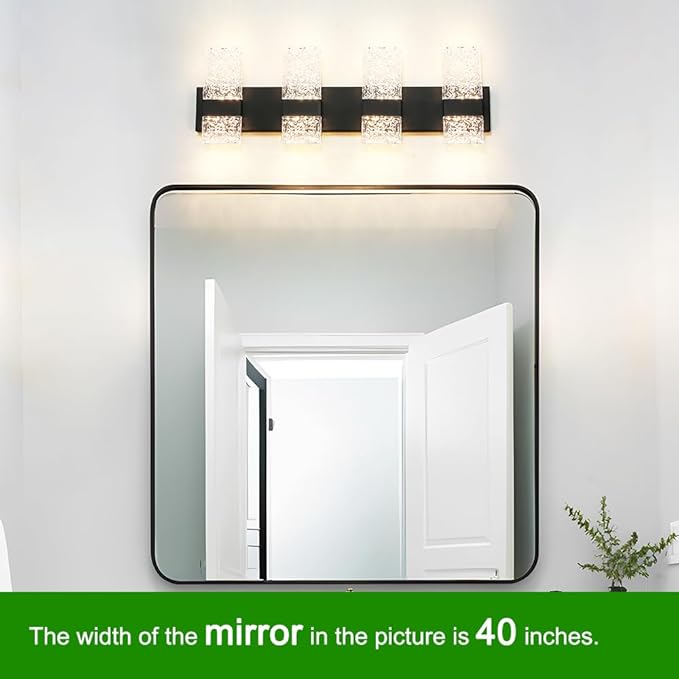 Modern Matte Black 4 Lights Bathroom Vanity Light, Eleglant LED Bathroom Light Fixtures Over Mirror, Dimmable Acrylic Shade Wall Lighting Fixtures, Hardwired Wall Light(H9.25in, L28.35in)