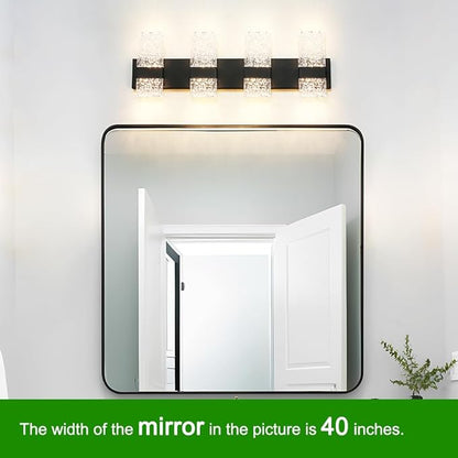 Modern Matte Black 4 Lights Bathroom Vanity Light, Eleglant LED Bathroom Light Fixtures Over Mirror, Dimmable Acrylic Shade Wall Lighting Fixtures, Hardwired Wall Light(H9.25in, L28.35in)
