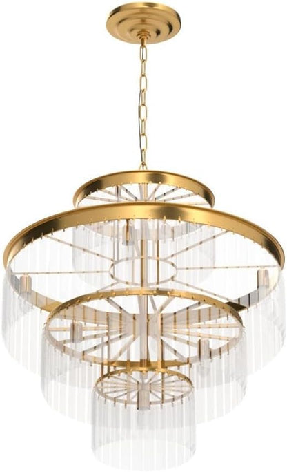 Modern Style Crystal Chandeliers & LightsRound Hanging Classic, Pendant Ceiling Chandelier Lighting Fixture 4-Tier for Dining Room Living Room(Gold Orange,20 inch)