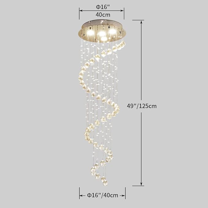 AGV LIGHTING Modern Crystal Chandelier, 4-Light Pendant, H50 x D16, White, Indoor, Bedroom, Dining Room, Living Room, Lobby