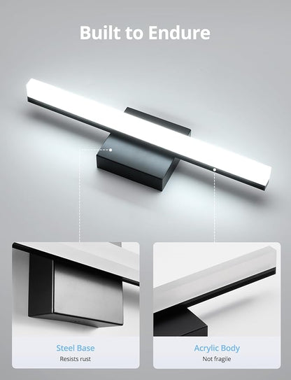 Combuh LED Bathroom Light Fixtures Over Mirror, 16 Inch 9W Black Vanity Light Bar for Bathroom, IP44 Modern Bath Wall Lighting Fixture Indoor Cool White 6000K