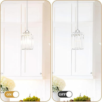 Chrome Kitchen Pendant Lights Over Island with Adjustable Rods - Crystal Pendant Lighting Fixtures for Sloped Ceiling, Ideal Over Dining Table or Bar, E26 Bulb Compatible, No Electrician Needed