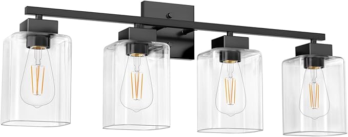 4 Light Bathroom Vanity Light - Matte Black Bathroom Light Fixtures Square Design & UL Certification, Square Light Fixture Over Mirror, Farmhouse Light Fixtures for Bathroom & Bedroom
