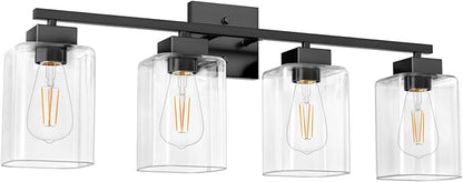 4 Light Bathroom Vanity Light - Matte Black Bathroom Light Fixtures Square Design & UL Certification, Square Light Fixture Over Mirror, Farmhouse Light Fixtures for Bathroom & Bedroom