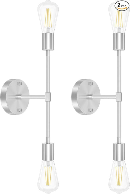 FadimiKoo 2-Light Brushed Nickel Bathroom Vanity Light, Silver Bathroom Wall Sconce Modern Wall Mounted Lamp Indoor Vintage Wall Sconces for Powder Room Hallway Cabinet (2 Pack)