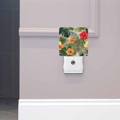 Hibiscus Night Light Exotic Palm Leaf Flowers 0.5W Night Lights Auto LED Lamp Energy Saving Square Lights for Room Bedroom Bathroom