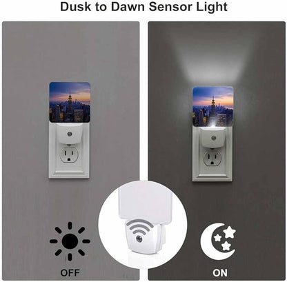New York City LED Night Lights Plug into Wall Skyscrapers at Sunset 0.5W Plug in Night Light, Dusk to Dawn, Bright Nightlight Auto On/Off, for Room Bedroom Bathroom