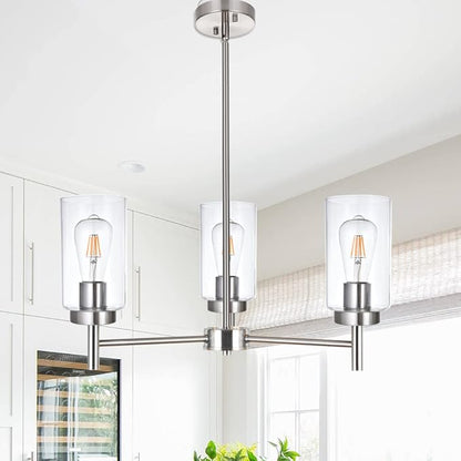 3 Lights Modern Chandeliers Metal Light Fixtures Ceiling Brushed Nickel Industrial Pendant Lighting for Dinging Room Living Room Kitchen Bedroom Hallway